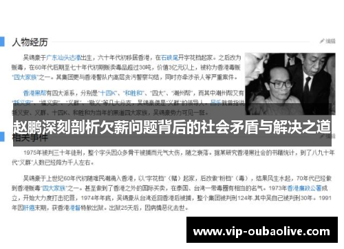 赵鹏深刻剖析欠薪问题背后的社会矛盾与解决之道
